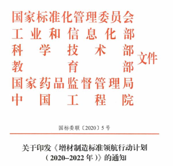 工信部等6部門印發(fā)《增材制造標準領(lǐng)航行動計劃 (2020-2022年）》